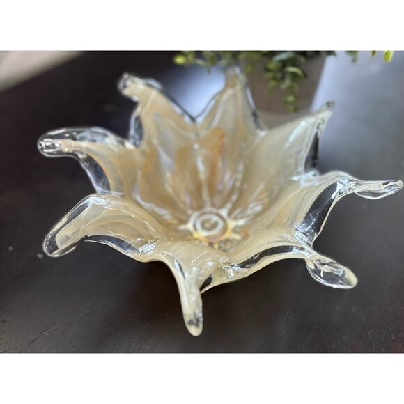 Murano Glass Bowl Dish Vintage Mid Century Modern, Amber Brown, Blown Italy - Picture 9 of 11